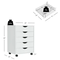 Versatile White MDF Filing Cabinet with 5 Drawers for Office or Home