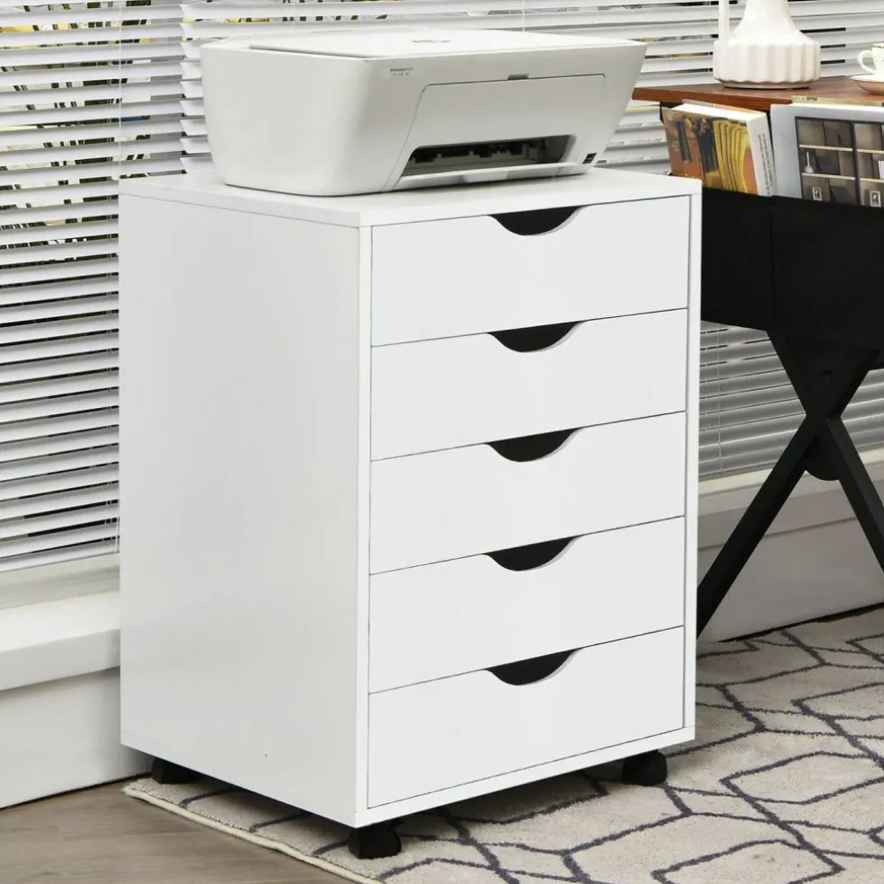 Versatile White MDF Filing Cabinet with 5 Drawers for Office or Home