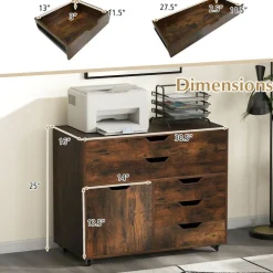 Vertical 5-Drawer Mobile Chest with 5 Casters, Storage Cabinet with Locking Wheels