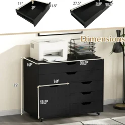 Vertical 5-Drawer Mobile Chest with 5 Casters, Storage Cabinet with Locking Wheels