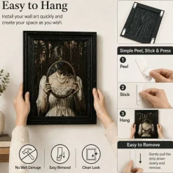 Vintage Gothic Mirror Woman Framed Wall Art, Dark Academia Forest Canvas Print with Ornate Black Frame, Moody Victorian Artwork 9x11 Inch for Bedroom Living Room Entryway Decor