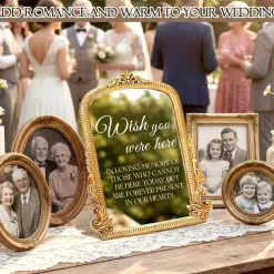 Vintage In Loving Memory Wedding Memorial Sign with Gold Mirror Frame 12 x 9.5 Inch Tabletop Display Plaque with Stand for Wedding Reception Anniversary Celebration Memorial Decor