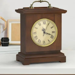 Vintage Mantel Clock with Hidden Safe, Silent Non-Ticking Wooden Desk Clock