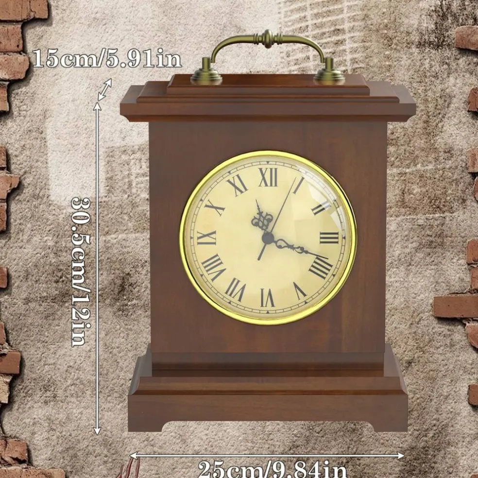 Vintage Mantel Clock with Hidden Safe, Silent Non-Ticking Wooden Desk Clock