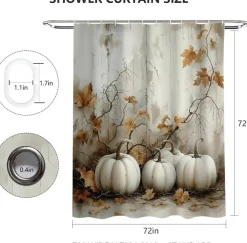 Vintage Pumpkin Shower Curtain 72 x 72 Inch, Fall Thanksgiving Harvest Bathroom Curtain, Retro Autumn Maple Leaves Halloween Farmhouse Decor, Waterproof Shower Curtain with 12 Hooks