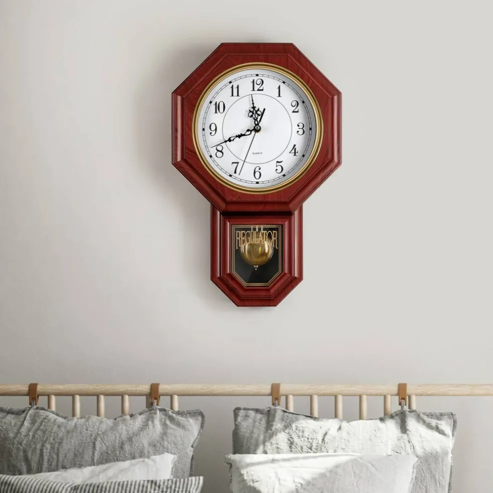 Vintage Regulator Pendulum Wall Clock, 17.7in Silent Quartz Decorative Clock