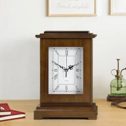 Vintage Wooden Mantel Clock Safe, Hidden Storage Desk Clock with Lock