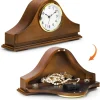 Vintage Wooden Mantel Clock with Hidden Storage, Silent Non-Ticking Table Clock