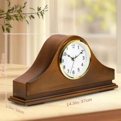 Vintage Wooden Mantel Clock with Hidden Storage, Silent Non-Ticking Table Clock
