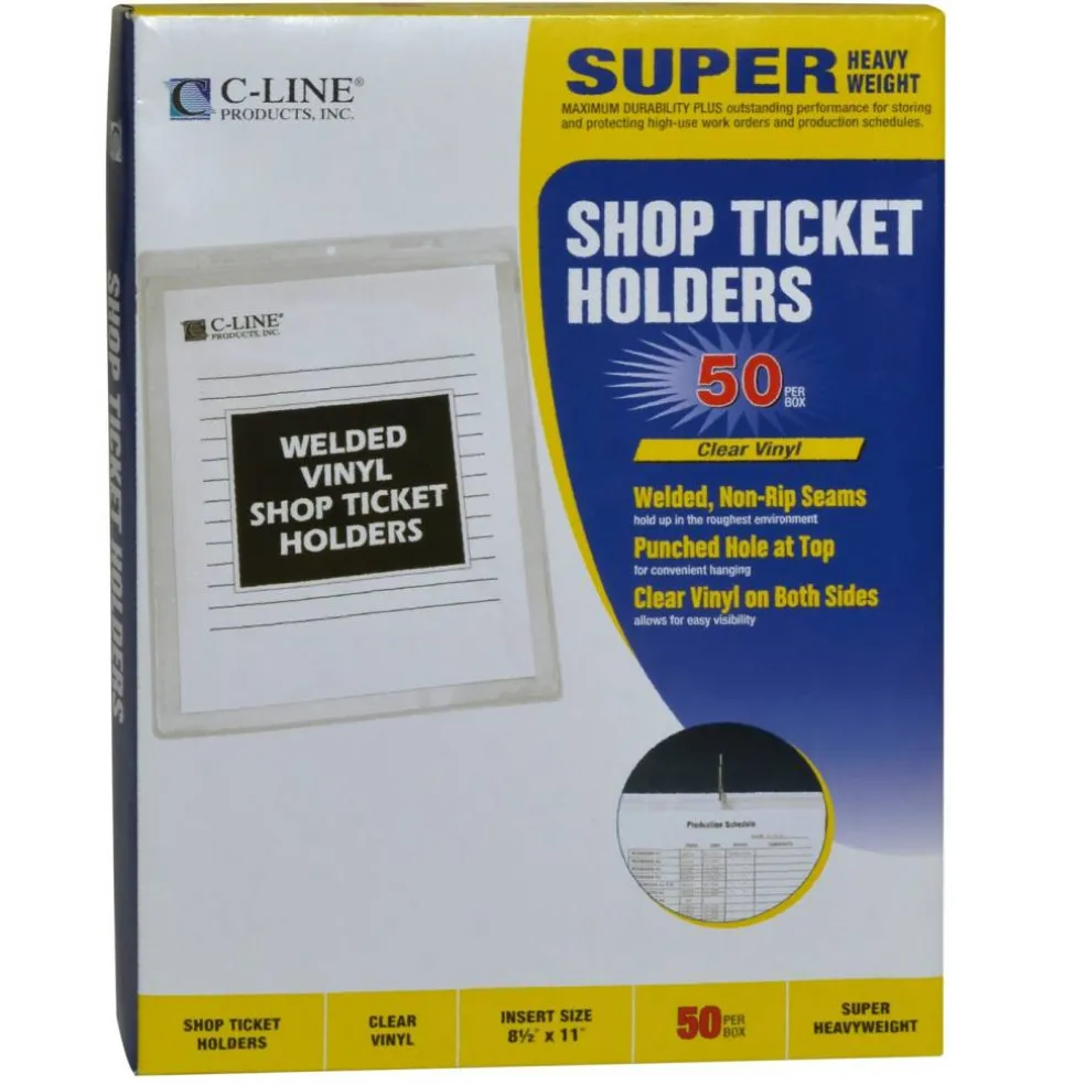 Vinyl Shop Ticket Holders, Welded, Both Sides Clear, 8-1/2" x 11", Box of 50