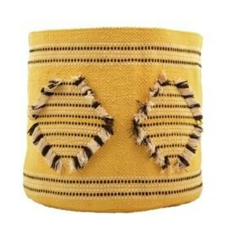 VIP Cotton Yellow Diamond Pattern Storage Basket with Lining, 12 Inch Decorative Fabric Basket for Home Organization