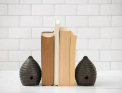 VIP Metal Brown Beehive Bookends, 4.72 Inch Decorative Bookend Set of 2 for Shelves & Tabletops