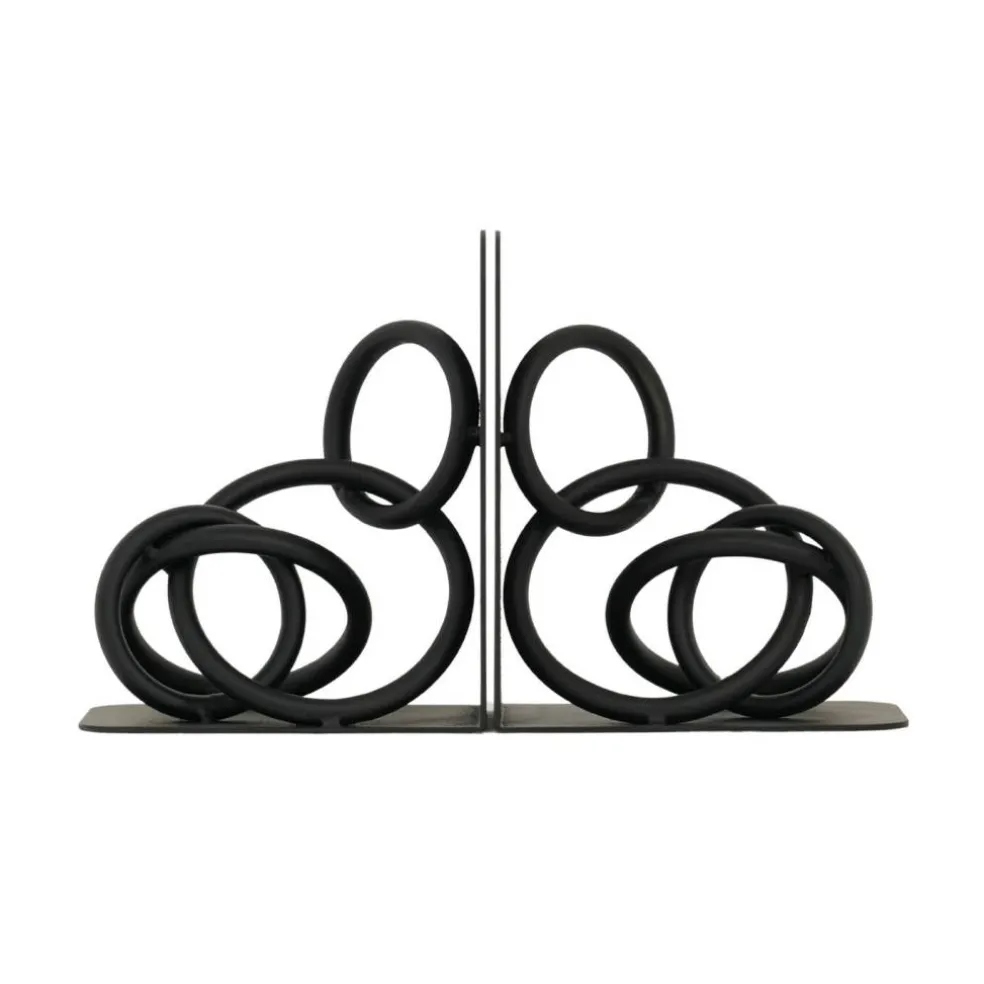 VIP Metal 7 in. Black Interlocking Stacked Rings Bookend Set of 2