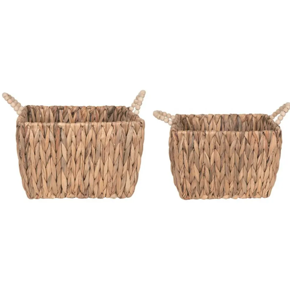 VIP Natural Hyacinth Storage Basket with Beaded Handles, Decorative Woven Basket for Home Organization