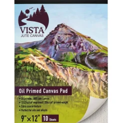 Vista Jute Oil Primed Canvas Pad 9"x12" - 10 Sheets, Blank Canvas for Eco Friendly Artists, Double-Primed Jute Surface, Ideal for Oils, Extra-Coarse Texture, Tape-Bound