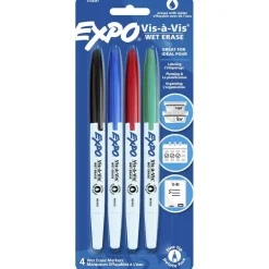 Vis-à-Vis Wet Erase Marker Set, 4 Colors, Fine Tip