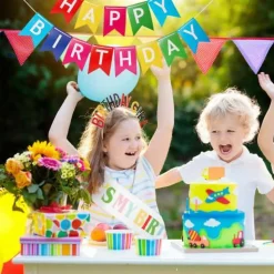 VUDECO 3PCs Rainbow Birthday Crown Birthday Girl Sash Tiara Kit