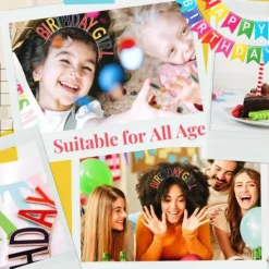 VUDECO 3PCs Rainbow Birthday Crown Birthday Girl Sash Tiara Kit