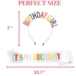 VUDECO 3PCs Rainbow Birthday Crown Birthday Girl Sash Tiara Kit
