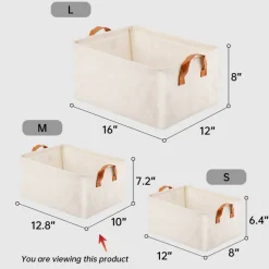 VUSIGN Non‑Woven Storage with Handle Medium Light Beige – 12.8″×10″×7.2″ Fabric Organizer Bin with Handles for Home & Closet (2-Pack)