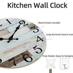 Wall Clock - 10 Inch Silent Non-Ticking Wooden Clocks Battery Operated - Country Retro Rustic Style Decorative for Living Room, Kitchen, Home,Bathroom, Bedroom, Laundry Room