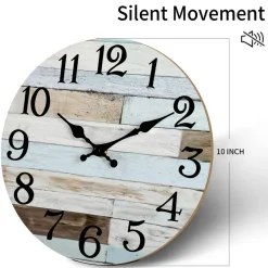 Wall Clock - 10 Inch Silent Non-Ticking Wooden Clocks Battery Operated - Country Retro Rustic Style Decorative for Living Room, Kitchen, Home,Bathroom, Bedroom, Laundry Room