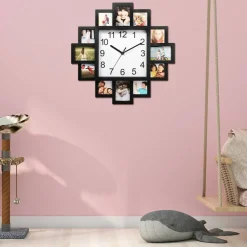 Wall Clock with 12-Picture Photo Collage Display