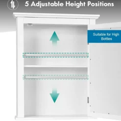 Wall Mount Bathroom Cabinet with Mirror Single Door Adjustable Shelf and Retro Handle