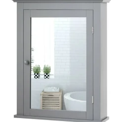 Wall Mount Bathroom Cabinet with Mirror Single Door Adjustable Shelf and Retro Handle