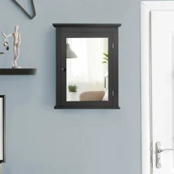 Wall Mount Bathroom Cabinet with Mirror Single Door Adjustable Shelf and Retro Handle