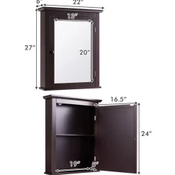 Wall Mount Bathroom Cabinet with Mirror Single Door Adjustable Shelf and Retro Handle