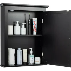 Wall Mount Bathroom Cabinet with Mirror Single Door Adjustable Shelf and Retro Handle
