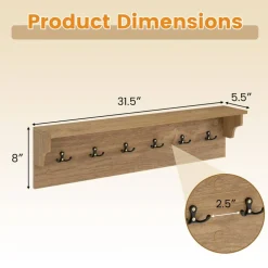 Wall Mounted Coat Rack with Shelf 6 Hooks Entryway Storage Organizer
