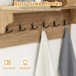 Wall Mounted Coat Rack with Shelf 6 Hooks Entryway Storage Organizer