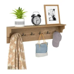 Wall Mounted Coat Rack with Shelf 6 Hooks Entryway Storage Organizer