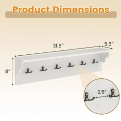 Wall Mounted Coat Rack with Shelf 6 Hooks Entryway Storage Organizer