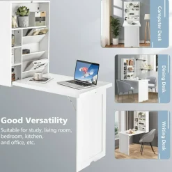 Wall Mounted Fold-Out Convertible Floating Desk Space Saver