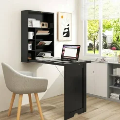 Wall Mounted Fold-Out Convertible Floating Desk Space Saver