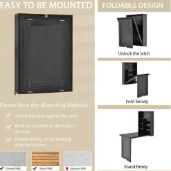 Wall Mounted Fold-Out Convertible Floating Desk Space Saver