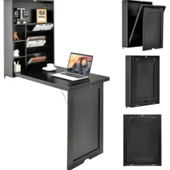 Wall Mounted Fold-Out Convertible Floating Desk Space Saver