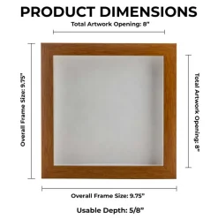 Warm Honey Brown Wood Shadow Box Frame with Acrylic Front - White Suede Backing, 30 Sizes