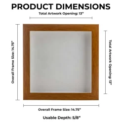 Warm Honey Brown Wood Shadow Box Frame with Acrylic Front - White Suede Backing, 30 Sizes