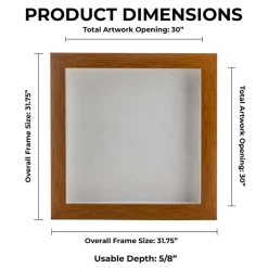 Warm Honey Brown Wood Shadow Box Frame with Acrylic Front - White Suede Backing, 30 Sizes