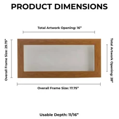 Warm Honey Brown Wood Shadow Box Frame with Acrylic Front - White Suede Backing, 30 Sizes