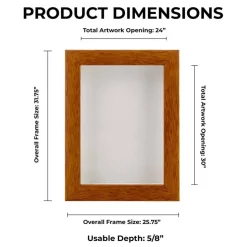 Warm Honey Brown Wood Shadow Box Frame with Acrylic Front - White Suede Backing, 30 Sizes