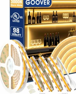 Warm White COB LED DC 12v 3000K Dimmable Strip Lights (Power Source Sold Separately)