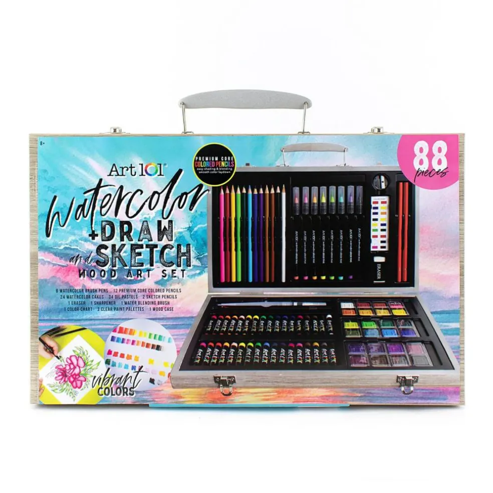 Watercolor, Draw & Sketch Wood Art Set, 88 Pieces
