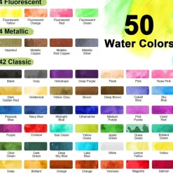 Watercolor Paint Set 50 Colors Including Metallic, Watercolor Kit with Case, Watercolor Paper, Paint Brushes, Palette and Accessories, Water Color Art Supplies Gift for Adults Kids Artists