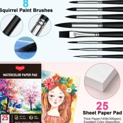 Watercolor Paint Set 50 Colors Including Metallic, Watercolor Kit with Case, Watercolor Paper, Paint Brushes, Palette and Accessories, Water Color Art Supplies Gift for Adults Kids Artists