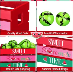 Watermelon Mini Crate Summer Tiered Tray Decor Set with 8 Faux Watermelon Slices, Farmhouse Wooden Crate Tabletop Decoration for Kitchen, Shelf, Coffee Bar & Home Deco